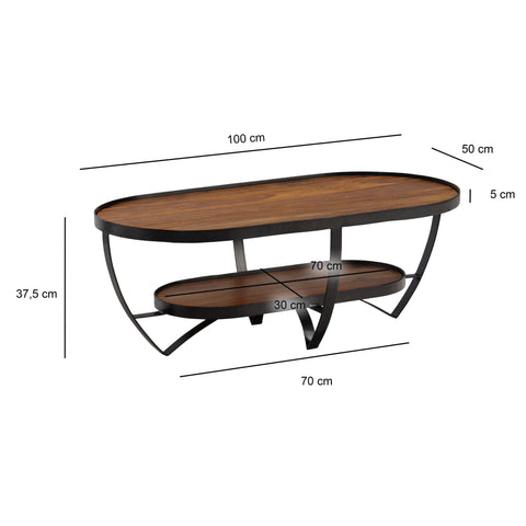 Rootz Stylish Oval Coffee Table - Modern Design - Wooden Table - Extra Storage - 100cm x 50cm x 37.5cm