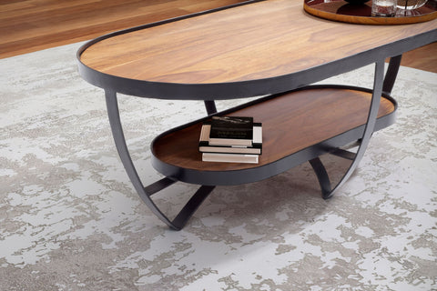 Rootz Stylish Oval Coffee Table - Modern Design - Wooden Table - Extra Storage - 100cm x 50cm x 37.5cm
