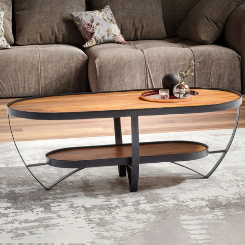 Rootz Stylish Oval Coffee Table - Modern Design - Wooden Table - Extra Storage - 100cm x 50cm x 37.5cm