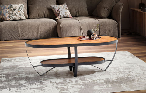 Rootz Stylish Oval Coffee Table - Modern Design - Wooden Table - Extra Storage - 100cm x 50cm x 37.5cm