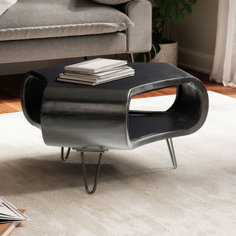 Rootz Modern Living Room Table - Coffee Table - Large Storage - Solid Wood & Iron - 60cm x 60cm x 35cm