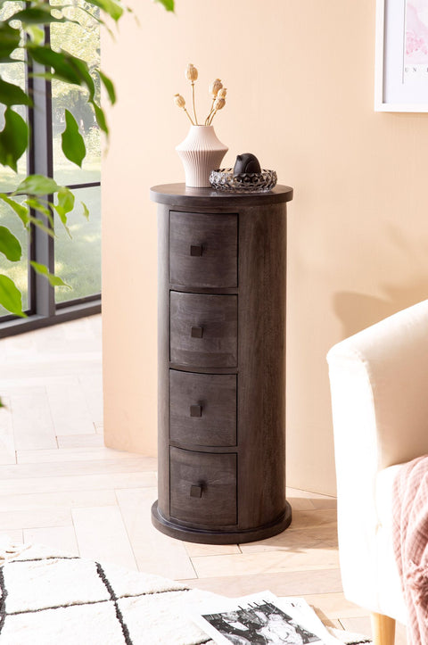 Rootz Modern Chest of Drawers - Sideboard - Storage Cabinet - Mango Wood - 34cm x 85cm x 34cm - Black - Four Drawers - Unique Grain - High Stability - Removable Drawers