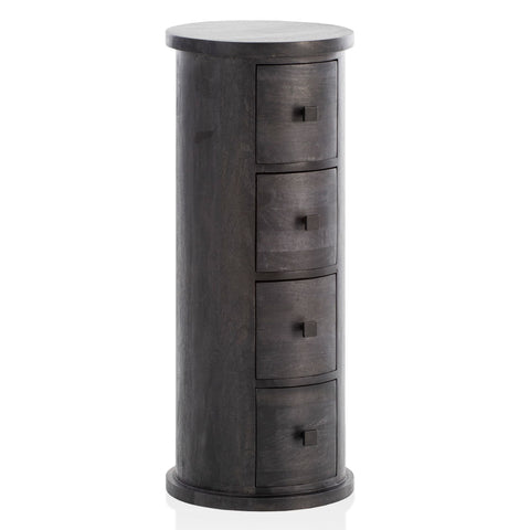 Rootz Modern Chest of Drawers - Sideboard - Storage Cabinet - Mango Wood - 34cm x 85cm x 34cm - Black - Four Drawers - Unique Grain - High Stability - Removable Drawers