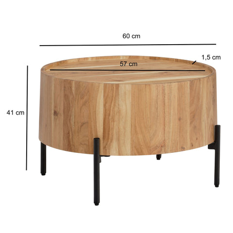 Rootz Round Coffee Table - Modern Furniture - Acacia Wood Table - Robust Legs - Anti-Slip Knobs - 60cm x 60cm x 41cm