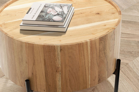 Rootz Round Coffee Table - Modern Furniture - Acacia Wood Table - Robust Legs - Anti-Slip Knobs - 60cm x 60cm x 41cm