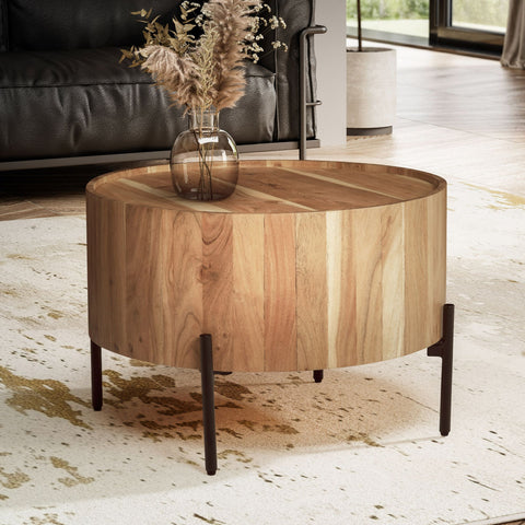 Rootz Round Coffee Table - Modern Furniture - Acacia Wood Table - Robust Legs - Anti-Slip Knobs - 60cm x 60cm x 41cm