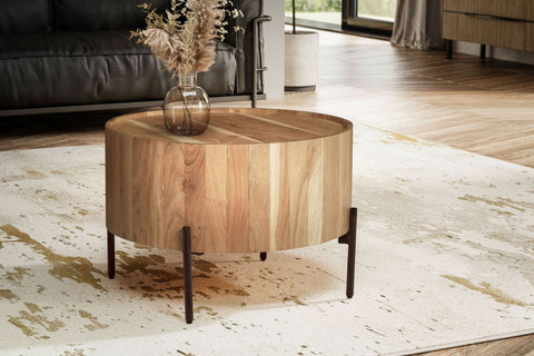 Rootz Round Coffee Table - Modern Furniture - Acacia Wood Table - Robust Legs - Anti-Slip Knobs - 60cm x 60cm x 41cm