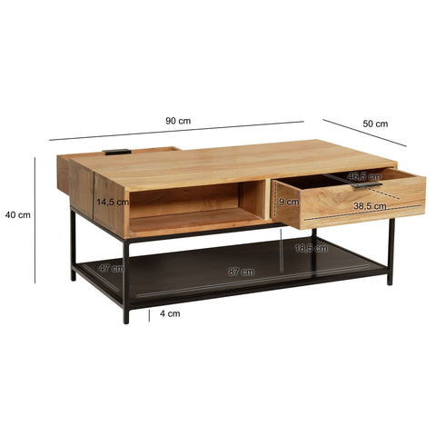 Rootz Stylish Coffee Table - Modern Coffee Table - Rectangular Table - Extra Storage and Elegance - 90cm x 50cm x 40cm