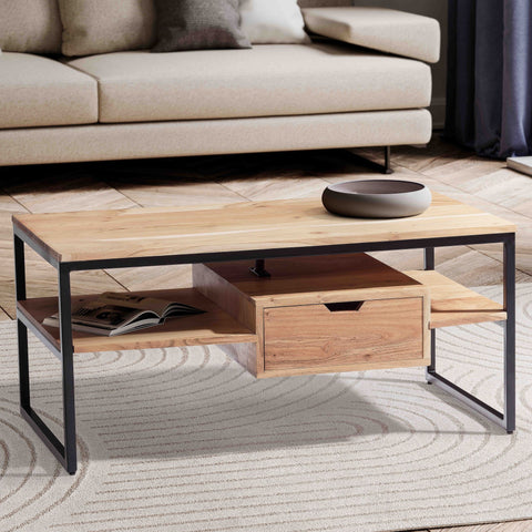 Rootz Stylish Coffee Table - Modern Table - Handmade Furniture - Unique Design - 90cm x 50cm x 42cm - Solid Acacia Wood