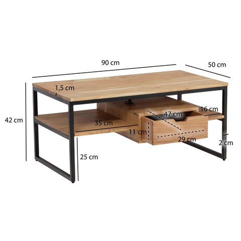 Rootz Stylish Coffee Table - Modern Table - Handmade Furniture - Unique Design - 90cm x 50cm x 42cm - Solid Acacia Wood
