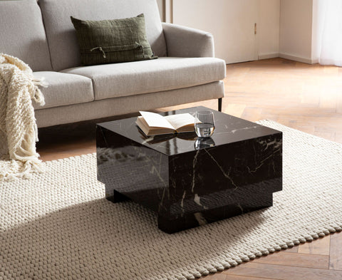 Rootz Elegant Coffee Table - Cube Table - Marble Look - Storage Area - Versatile Use - 60cm x 60cm x 35cm