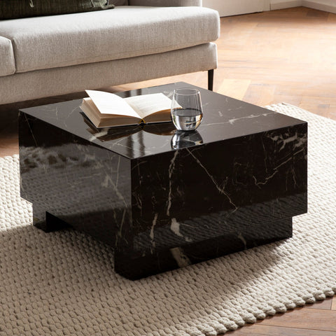 Rootz Elegant Coffee Table - Cube Table - Marble Look - Storage Area - Versatile Use - 60cm x 60cm x 35cm