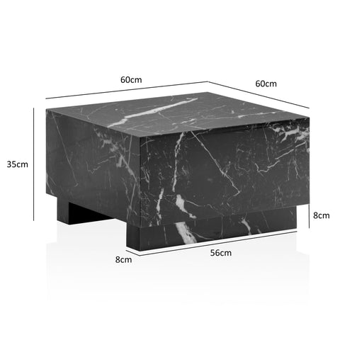 Rootz Elegant Coffee Table - Cube Table - Marble Look - Storage Area - Versatile Use - 60cm x 60cm x 35cm