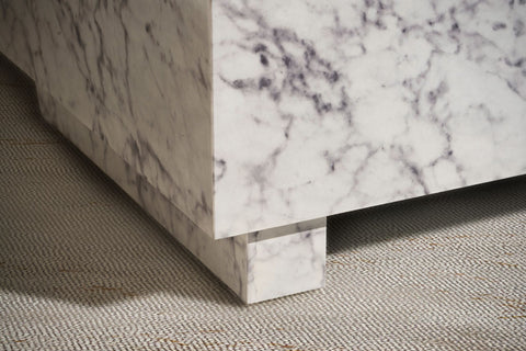 Rootz Elegant Coffee Table - Cube Table - Marble Look - White - 60cm x 60cm x 35cm - Remote Control Storage - Versatile Design - Scratch Protection