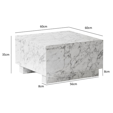 Rootz Elegant Coffee Table - Cube Table - Marble Look - White - 60cm x 60cm x 35cm - Remote Control Storage - Versatile Design - Scratch Protection