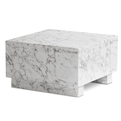 Rootz Elegant Coffee Table - Cube Table - Marble Look - White - 60cm x 60cm x 35cm - Remote Control Storage - Versatile Design - Scratch Protection