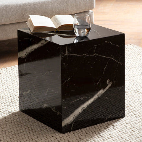 Rootz Elegant Coffee Table - Side Table - Marble Look - Black - Storage Area - Side Table - 40cm x 40cm x 45cm