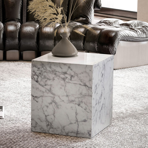 Rootz Elegant Coffee Table - Side Table - Marble Look - White - Storage Area - Side Table - 40cm x 40cm x 45cm