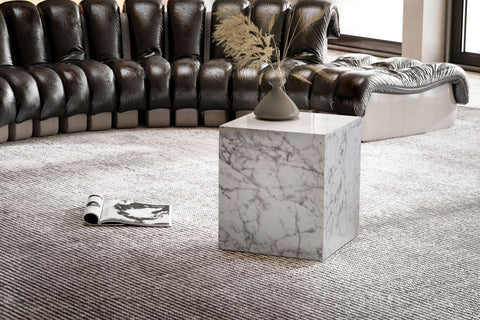 Rootz Elegant Coffee Table - Side Table - Marble Look - White - Storage Area - Side Table - 40cm x 40cm x 45cm