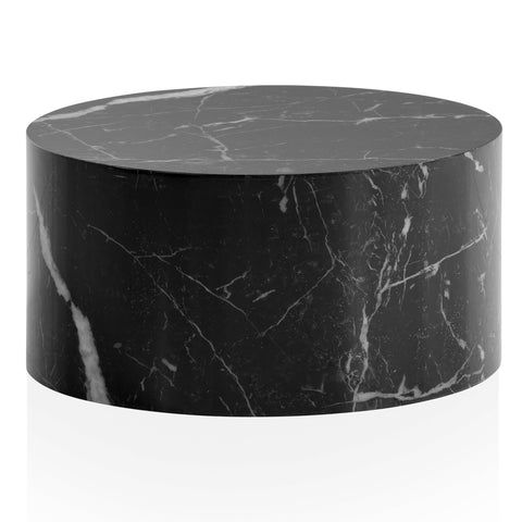 Rootz Elegant Coffee Table - Round Table - Marble Look - Black - Remote Control Shelf - Versatile Design - Scratch Protection - 60cm x 60cm x 30cm