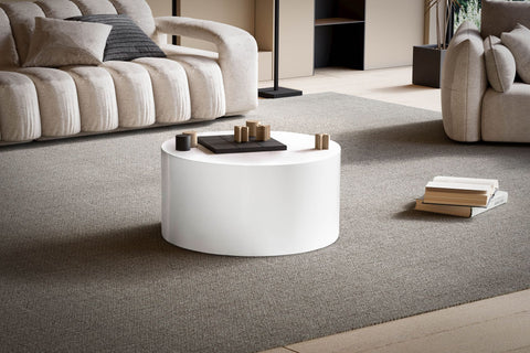 Rootz Elegant Coffee Table - Round Table - High-Gloss Finish - White - Remote Control Shelf - Multi-Room Use - Floor Protection - 60cm x 60cm x 30cm