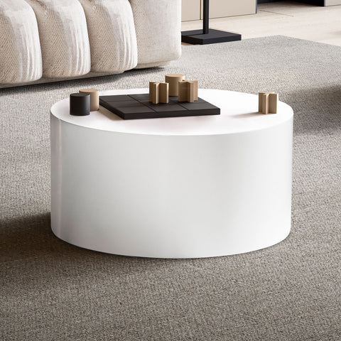 Rootz Elegant Coffee Table - Round Table - High-Gloss Finish - White - Remote Control Shelf - Multi-Room Use - Floor Protection - 60cm x 60cm x 30cm