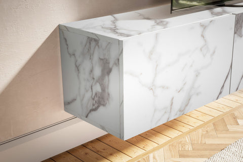 Rootz Hanging TV Base Cabinet - TV Stand - Entertainment Unit - Marble Look - Spacious Design - 160cm x 30cm x 30cm