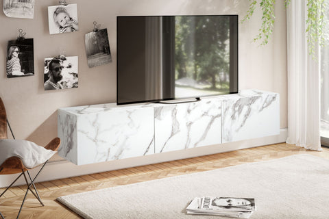 Rootz Hanging TV Base Cabinet - TV Stand - Entertainment Unit - Marble Look - Spacious Design - 160cm x 30cm x 30cm