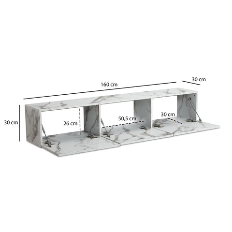 Rootz Hanging TV Base Cabinet - TV Stand - Entertainment Unit - Marble Look - Spacious Design - 160cm x 30cm x 30cm