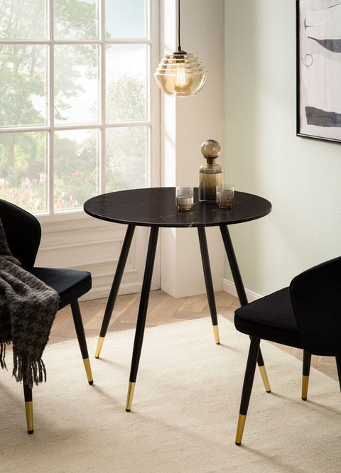 Rootz Round Dining Table - Modern Table - Elegant Marble Look - Adjustable Legs - 75cm x 75cm x 76cm