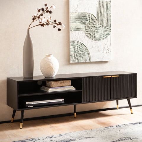 Rootz Modern TV Base Cabinet - Media Console - Entertainment Stand - Slatted Design - Fits TVs up to 70" - 150cm x 51cm x 39cm