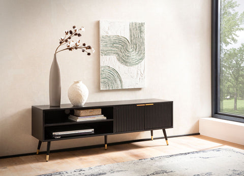Rootz Modern TV Base Cabinet - Media Console - Entertainment Stand - Slatted Design - Fits TVs up to 70" - 150cm x 51cm x 39cm