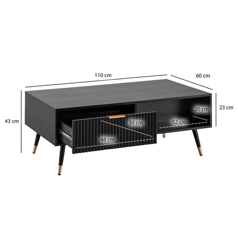Rootz Rectangular Coffee Table - Modern Living Room Table - Coffee Desk - Ample Storage - 110cm x 60cm x 43cm