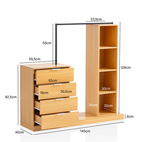 Rootz 3 Piece Wardrobe Set - Clothes Organizer - Closet System - Oak Decor - Adjustable Shelves - 145cm x 136cm x 40cm