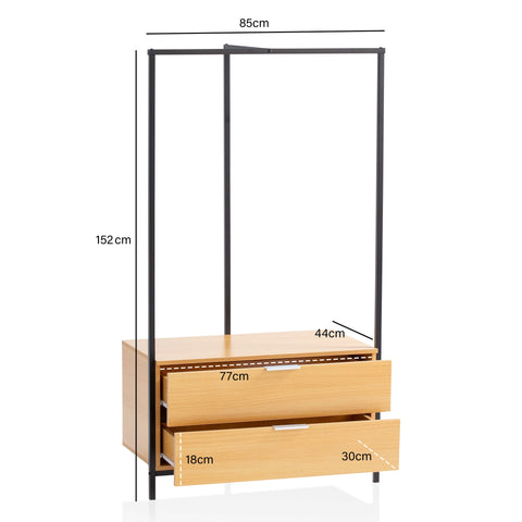 Rootz Modern Wardrobe - Clothes Cabinet - Closet - Oak Decor - Clothes Rail - Chest of Drawers - Practical Storage - Scratch-Resistant - Water-Repellent - 85cm x 152cm x 44cm