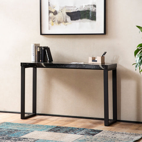 Rootz Chic Console Table - Modern Desk - Work Table - Robust Metal Legs - Elegant Marble Look - 120cm x 40cm x 76cm
