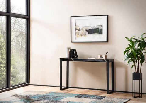 Rootz Chic Console Table - Modern Desk - Work Table - Robust Metal Legs - Elegant Marble Look - 120cm x 40cm x 76cm