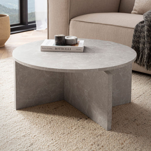 Rootz Coffee Table - Modern Table - Round Table - Anti-Slip - 70cm x 70cm x 33cm -  Grey  Look MDF