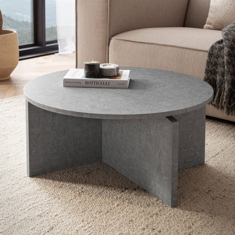 Rootz Modern Coffee Table - Round Table - Concrete Look - Spacious Storage - 70cm x 70cm x 33cm