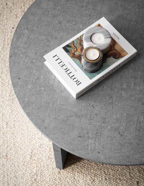 Rootz Modern Coffee Table - Round Table - Concrete Look - Spacious Storage - 70cm x 70cm x 33cm
