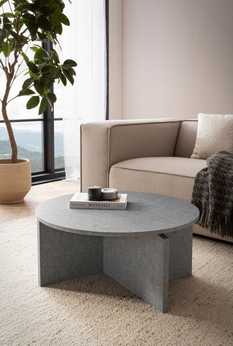 Rootz Modern Coffee Table - Round Table - Concrete Look - Spacious Storage - 70cm x 70cm x 33cm