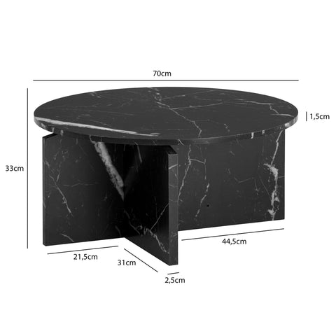 Rootz Modern Coffee Table - Round Table - Center Table - Elegant Marble Look - 70cm x 70cm x 33cm