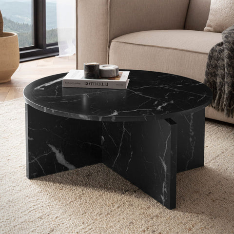 Rootz Modern Coffee Table - Round Table - Center Table - Elegant Marble Look - 70cm x 70cm x 33cm
