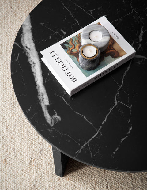 Rootz Modern Coffee Table - Round Table - Center Table - Elegant Marble Look - 70cm x 70cm x 33cm