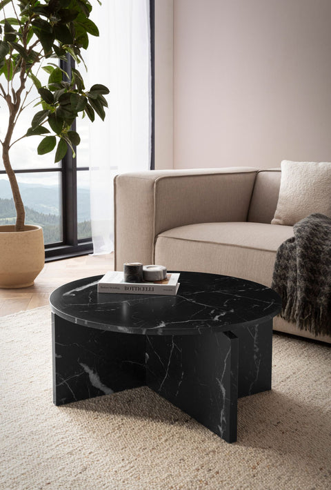 Rootz Modern Coffee Table - Round Table - Center Table - Elegant Marble Look - 70cm x 70cm x 33cm