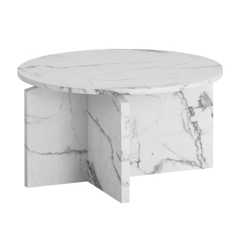 Rootz Modern Coffee Table - Round Table - Marble Look - Anti-Slip Design - 60cm x 60cm x 33cm