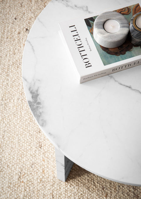 Rootz Modern Coffee Table - Round Table - Marble Look - Anti-Slip Design - 60cm x 60cm x 33cm