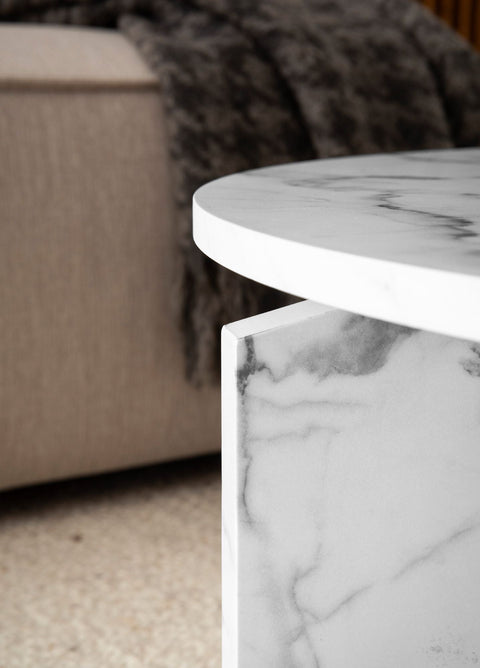 Rootz Modern Coffee Table - Round Table - Marble Look - Anti-Slip Design - 60cm x 60cm x 33cm