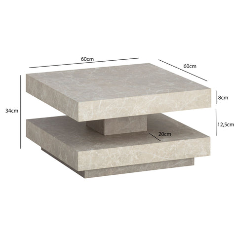 Rootz Square Coffee Table - Modern Design - Grey Look - Extra Storage - 60cm x 60cm x 34cm