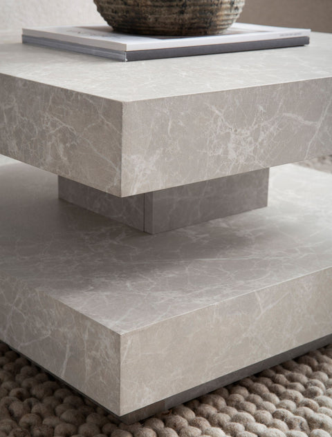 Rootz Square Coffee Table - Modern Design - Grey Look - Extra Storage - 60cm x 60cm x 34cm